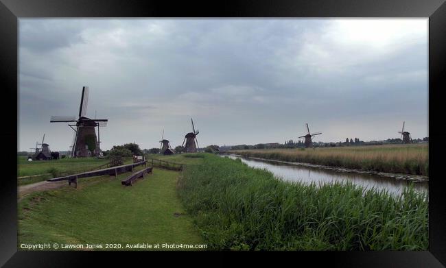 Kinderdijk windmills in the Netherlands Framed Print by Lawson Jones