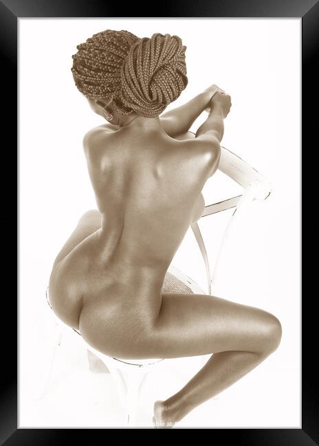 Sitting nude from above - in sepia Framed Print by Robert MacDowall