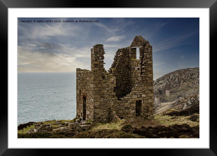 Old tin  mines Cornwall Botallack mines,St Agnes Framed Mounted Print by kathy white
