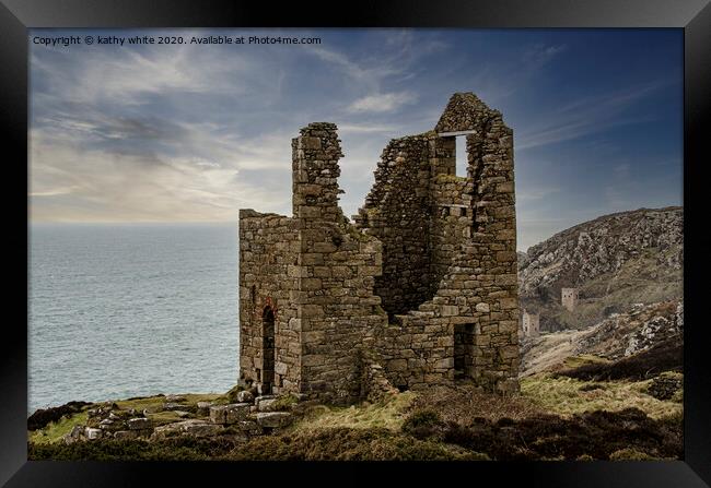 Old tin  mines Cornwall Botallack mines,St Agnes Framed Print by kathy white