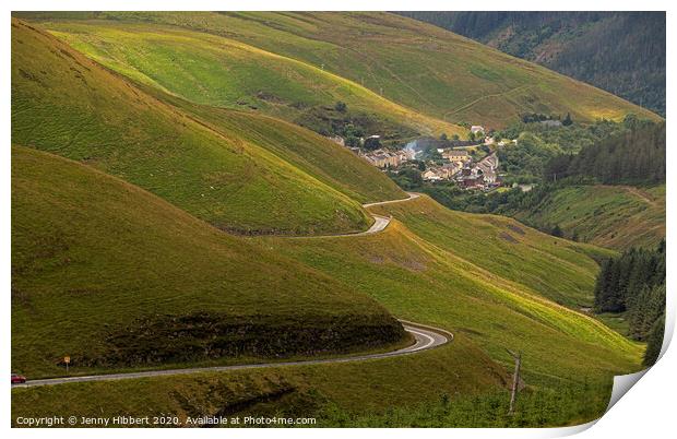The winding road to Blaengwynfi village in the Neath Port Talbot area of South Wales Print by Jenny Hibbert