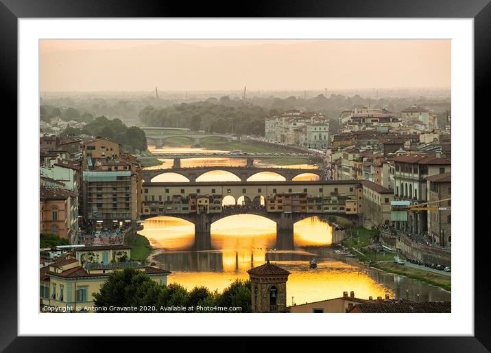  Ponte Vecchio enlighten by the warm sunlight, Florence. Framed Mounted Print by Antonio Gravante