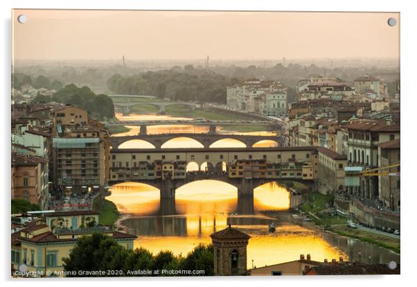  Ponte Vecchio enlighten by the warm sunlight, Florence. Acrylic by Antonio Gravante
