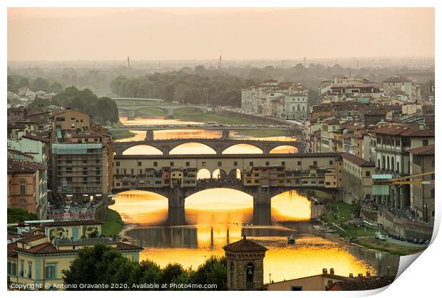  Ponte Vecchio enlighten by the warm sunlight, Florence. Print by Antonio Gravante