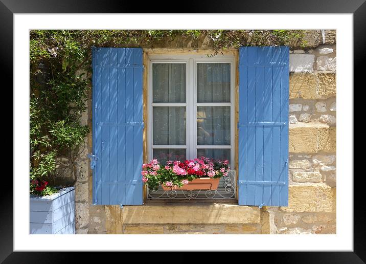 Window with blue shutters and window box of flowers Framed Mounted Print by Rocklights 