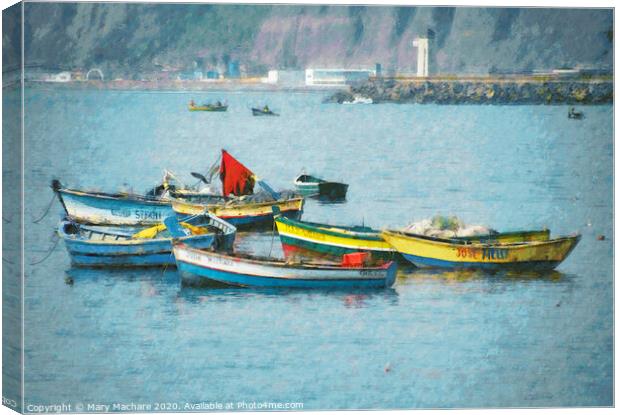 Boats in Chorillos Harbor #3 Canvas Print by Mary Machare