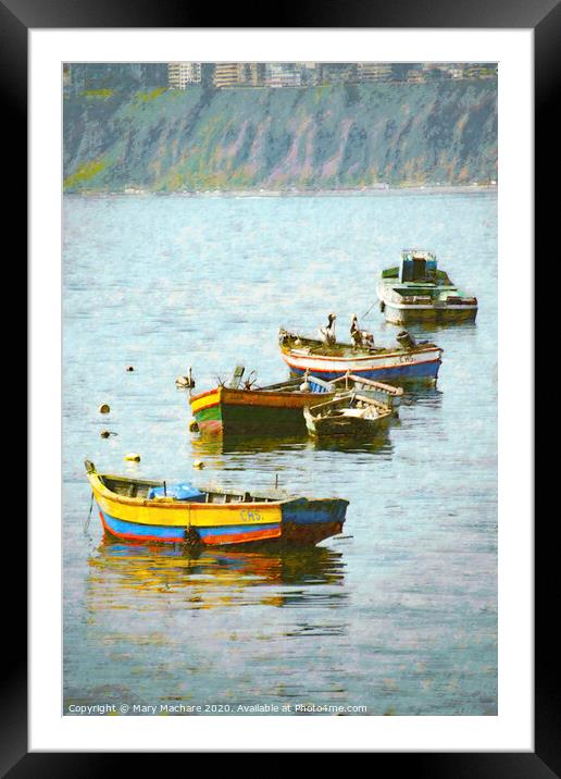 Boats in Chorillos Harbor #2 Framed Mounted Print by Mary Machare