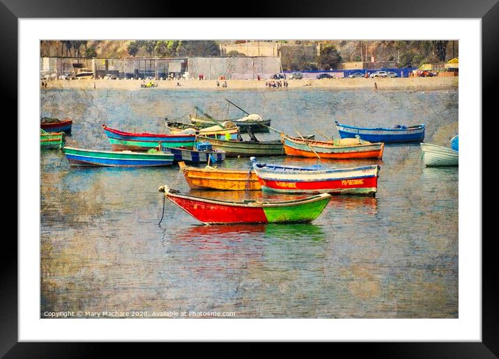 Boats in Chorillos Harbor #1 Framed Mounted Print by Mary Machare