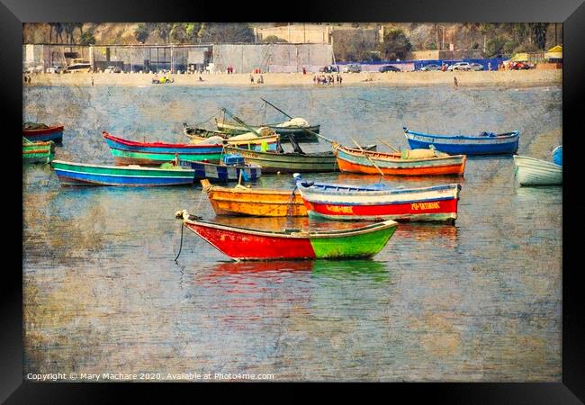 Boats in Chorillos Harbor #1 Framed Print by Mary Machare