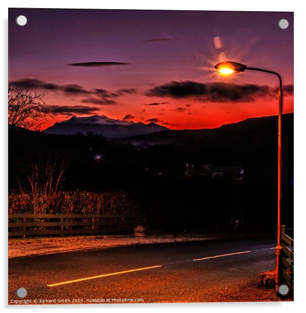 Sunset and street light. Acrylic by Richard Smith