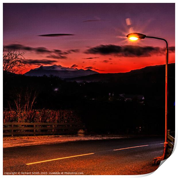 Sunset and street light. Print by Richard Smith
