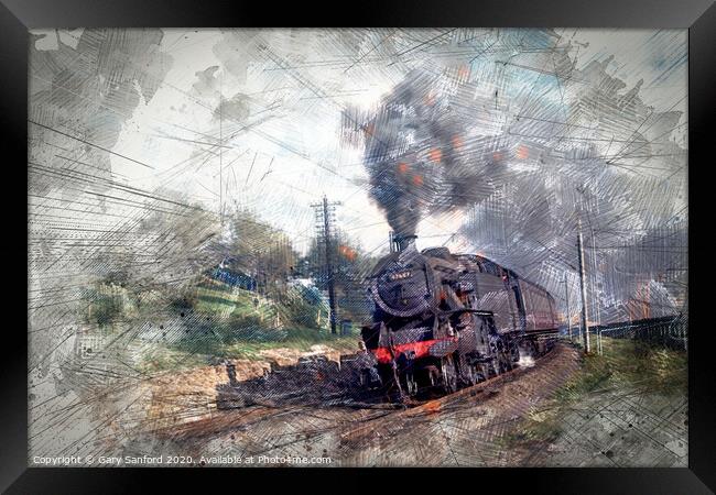 Steam Loco, 42687 Rounding a Curve on the LTS Framed Print by Gary Sanford