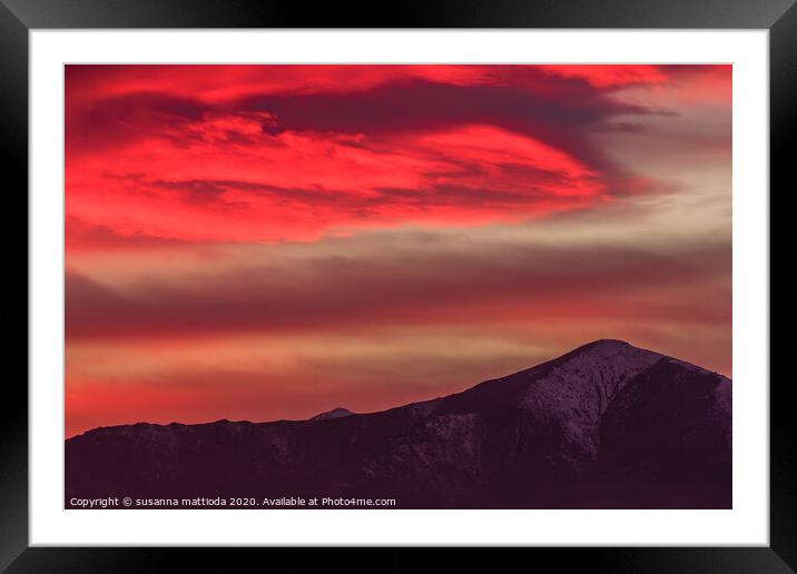 a spectacular red cloud above the mountains Framed Mounted Print by susanna mattioda