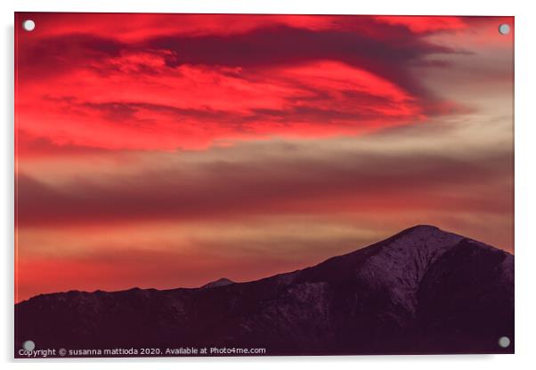 a spectacular red cloud above the mountains Acrylic by susanna mattioda