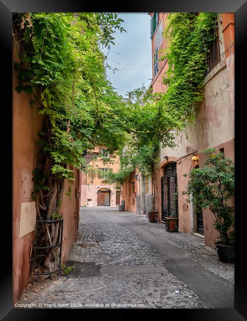 Small narrow streets in Trastevere, Rome Italy Framed Print by Frank Bach