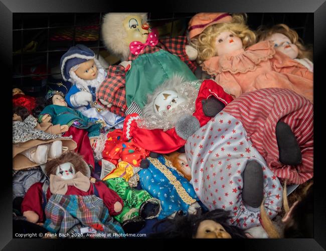 Worn out dolls puppets  on a flea market in Rome, Italy Framed Print by Frank Bach
