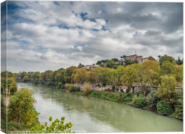 Tiber river in Rome seen from Ponte sublicio, Italy Canvas Print by Frank Bach