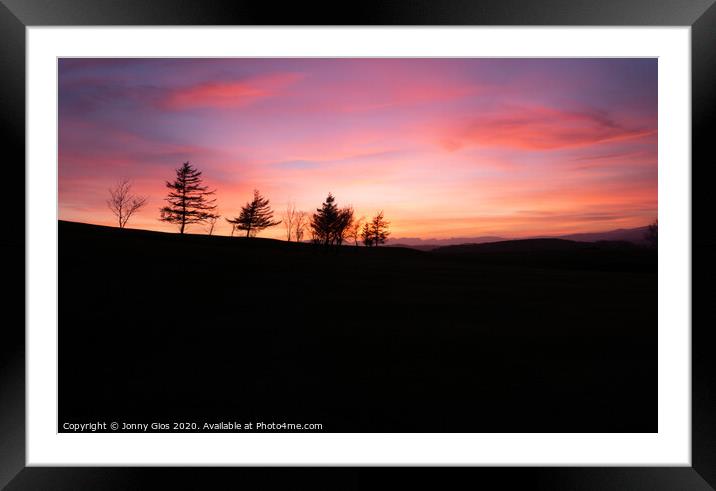 Sunset Silhouette Framed Mounted Print by Jonny Gios