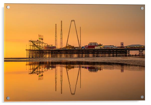 Blackpool South Pier at Sunset Acrylic by Caroline James