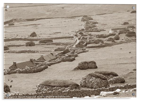 The Village on Hirta, St Kilda, in sepia  Acrylic by Robert MacDowall