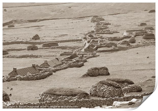 The Village on Hirta, St Kilda, in sepia  Print by Robert MacDowall