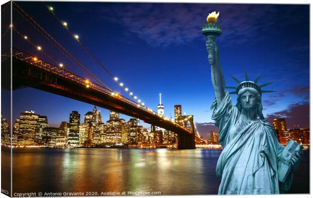 New york city skyline with Liberty Statue Canvas Print by Antonio Gravante