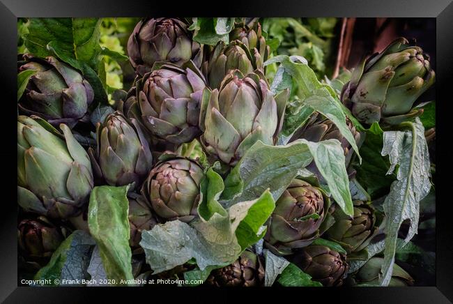 Artichokes for sale on a farmers market in Rome, Italy Framed Print by Frank Bach