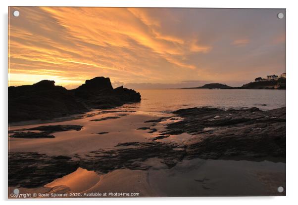 Low Tide sunrise on Looe Beach Cornwall  Acrylic by Rosie Spooner