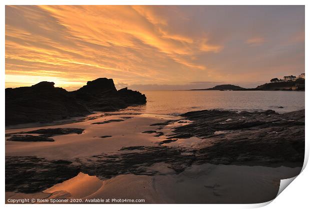 Low Tide sunrise on Looe Beach Cornwall  Print by Rosie Spooner