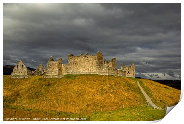 View of Ruthven Barracks on a stormy afternoon Print by Jenny Hibbert