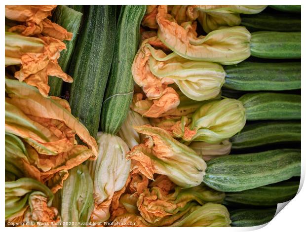 Zucchini with yellow flowers for sale on a farmers market, Rome Print by Frank Bach