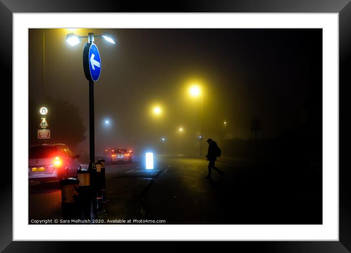 Crossing the foggy road Framed Mounted Print by Sara Melhuish
