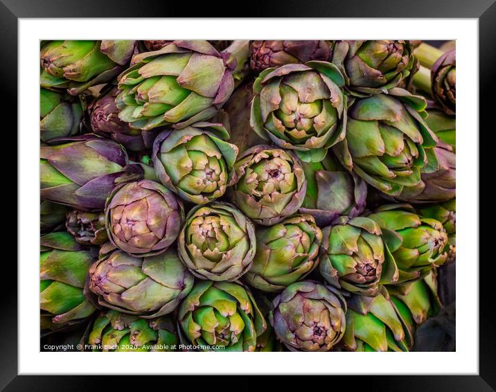 Artichokes for sale on a farmers market in Rome, Italy Framed Mounted Print by Frank Bach