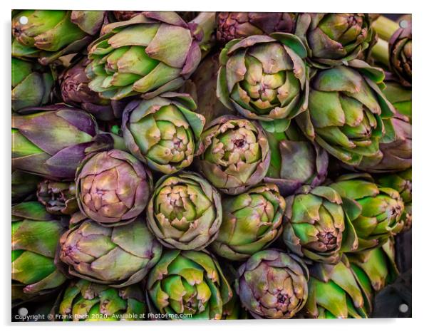 Artichokes for sale on a farmers market in Rome, Italy Acrylic by Frank Bach