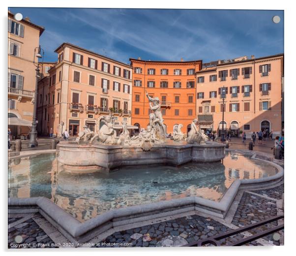 Fountain Fontana Nettuno on Piazza Navona, Rome Italy Acrylic by Frank Bach