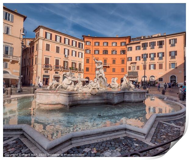 Fountain Fontana Nettuno on Piazza Navona, Rome Italy Print by Frank Bach
