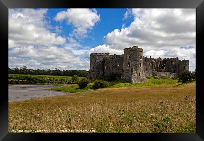 View of Carew castle with tidal pool Framed Print by Jenny Hibbert