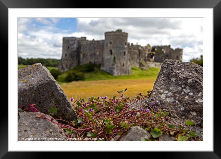 Looking across to Carew castle over old wall Framed Mounted Print by Jenny Hibbert