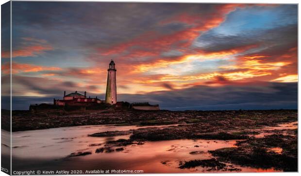 St Mary's lighthouse 'Red Sky In The Morning, A Sa Canvas Print by KJArt 