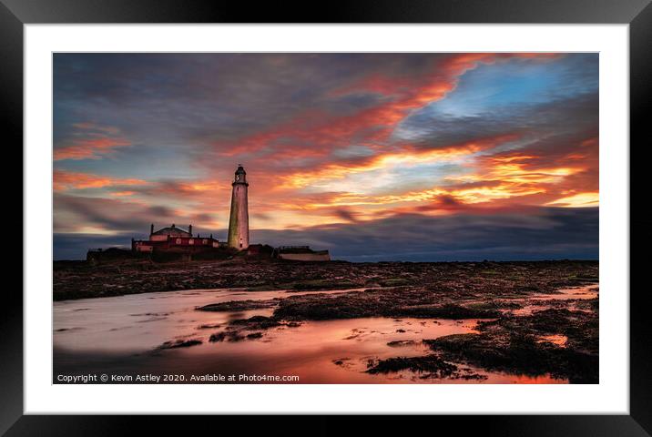 St Mary's lighthouse 'Red Sky In The Morning, A Sa Framed Mounted Print by KJArt 