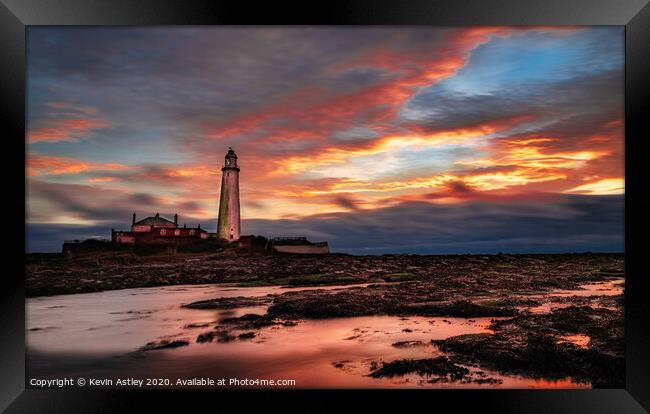 St Mary's lighthouse 'Red Sky In The Morning, A Sa Framed Print by KJArt 