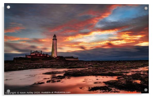 St Mary's lighthouse 'Red Sky In The Morning, A Sa Acrylic by KJArt 