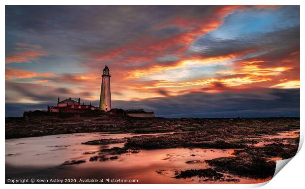 St Mary's lighthouse 'Red Sky In The Morning, A Sa Print by KJArt 
