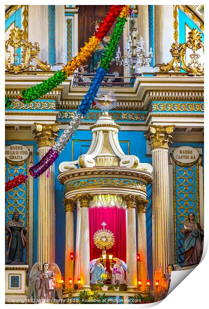 Colorful Basilica Altar Church of Immaculate Concepcton Puebla M Print by William Perry