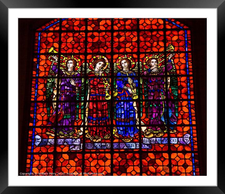 Colorful Angels with Musical Instruments Stained Glass Mission D Framed Mounted Print by William Perry