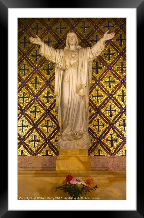 Jesus Statue Flowers Mission Dolores San Francisco California Framed Mounted Print by William Perry