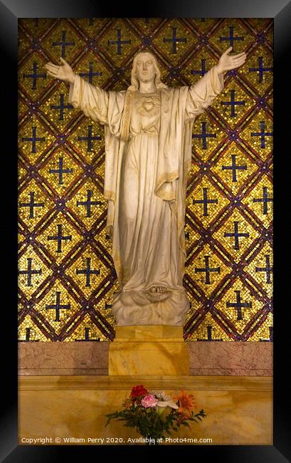 Jesus Statue Flowers Mission Dolores San Francisco California Framed Print by William Perry