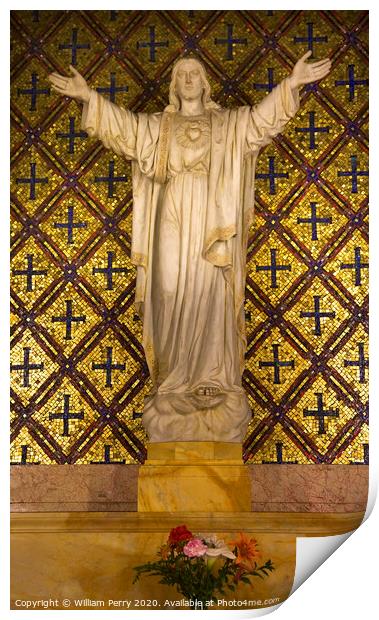 Jesus Statue Flowers Mission Dolores San Francisco California Print by William Perry