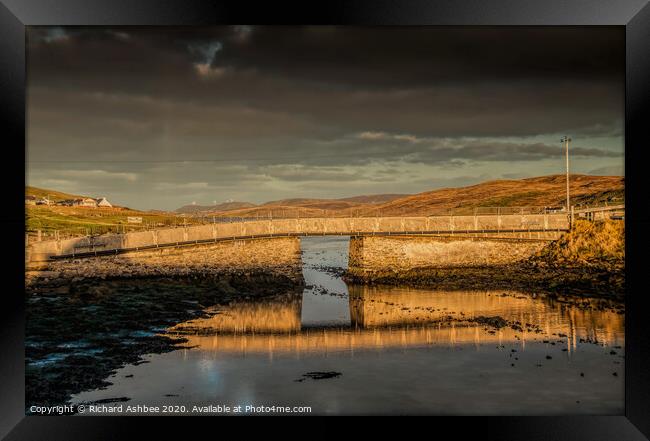 Burra Bridge in Shetland reflections Framed Print by Richard Ashbee