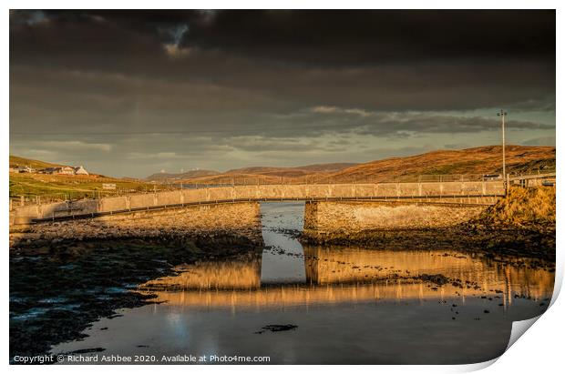Burra Bridge in Shetland reflections Print by Richard Ashbee